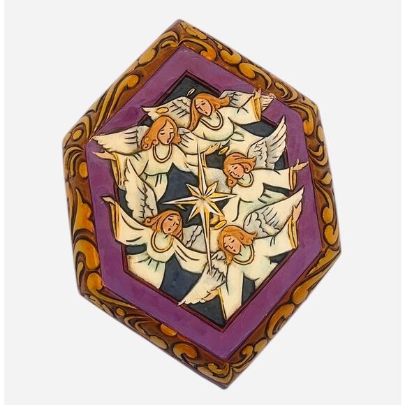 Jim Shore Heartwood Creek Angel Nativity Swivel Box 4.75” L x 3.5” W x 1.25 H - Picture 1 of 5
